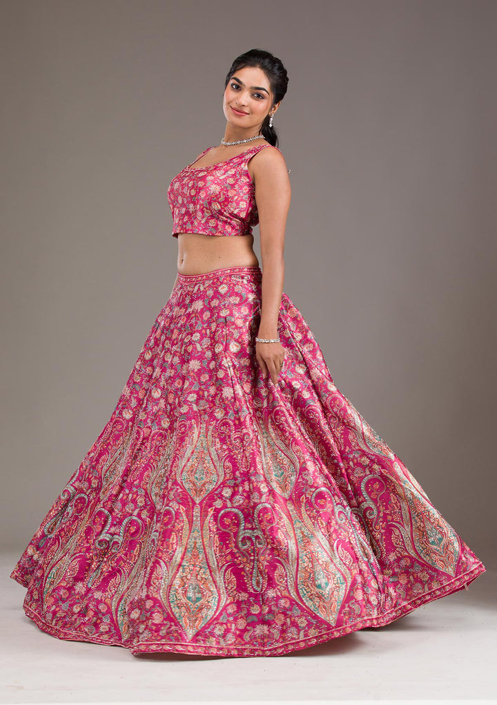 Rani Pink Silver Zariwork Banarasi Readymade Lehenga