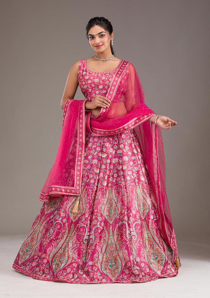 Rani Pink Silver Zariwork Banarasi Readymade Lehenga