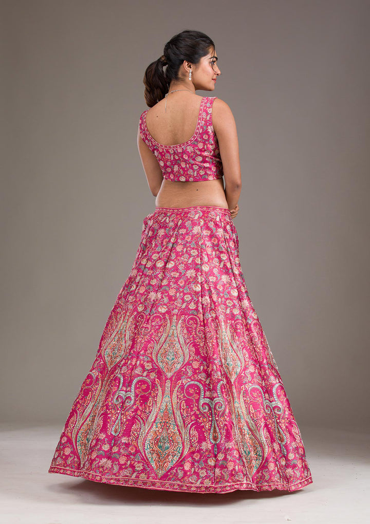 Rani Pink Silver Zariwork Banarasi Readymade Lehenga