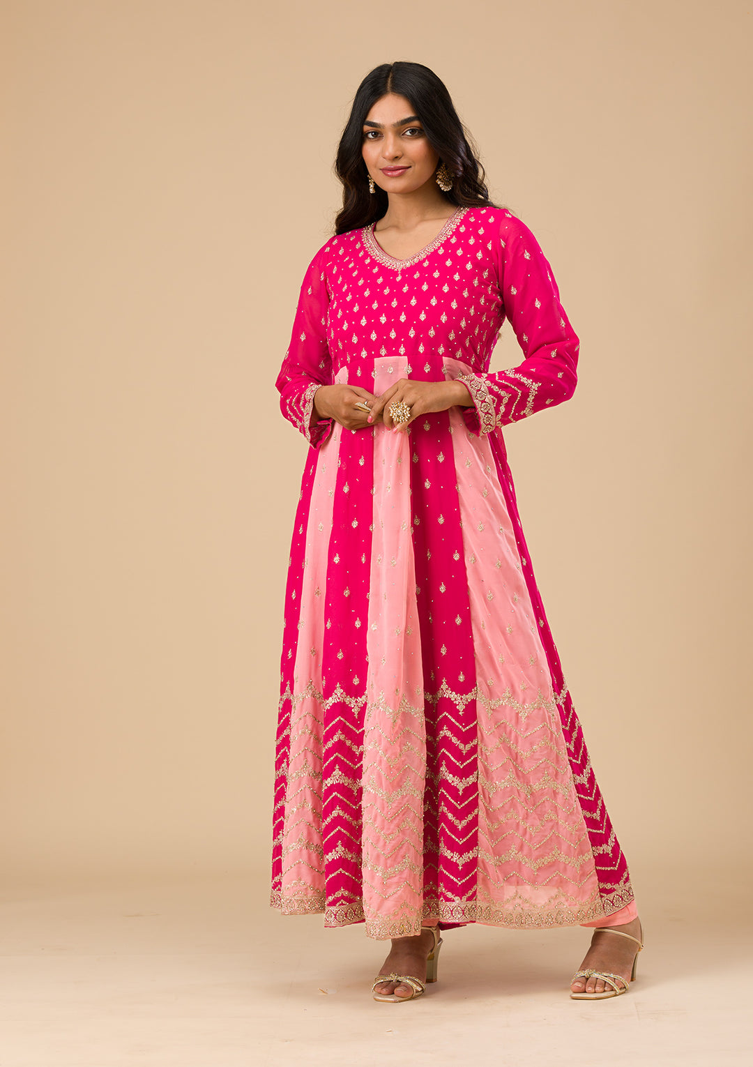 Rani Pink Silver Zariwork Georgette Readymade Salwar Suit