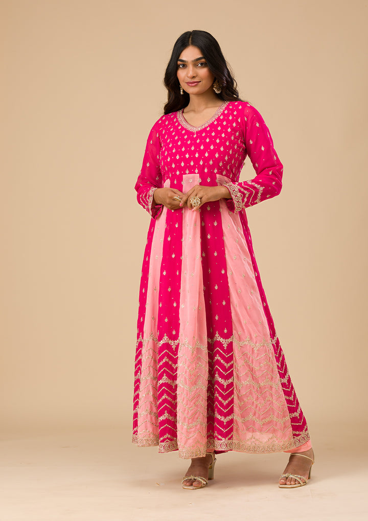 Rani Pink Silver Zariwork Georgette Readymade Salwar Suit