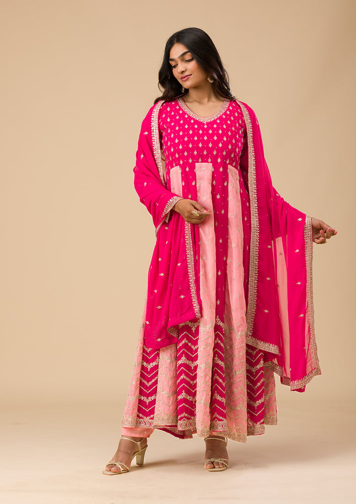 Rani Pink Silver Zariwork Georgette Readymade Salwar Suit