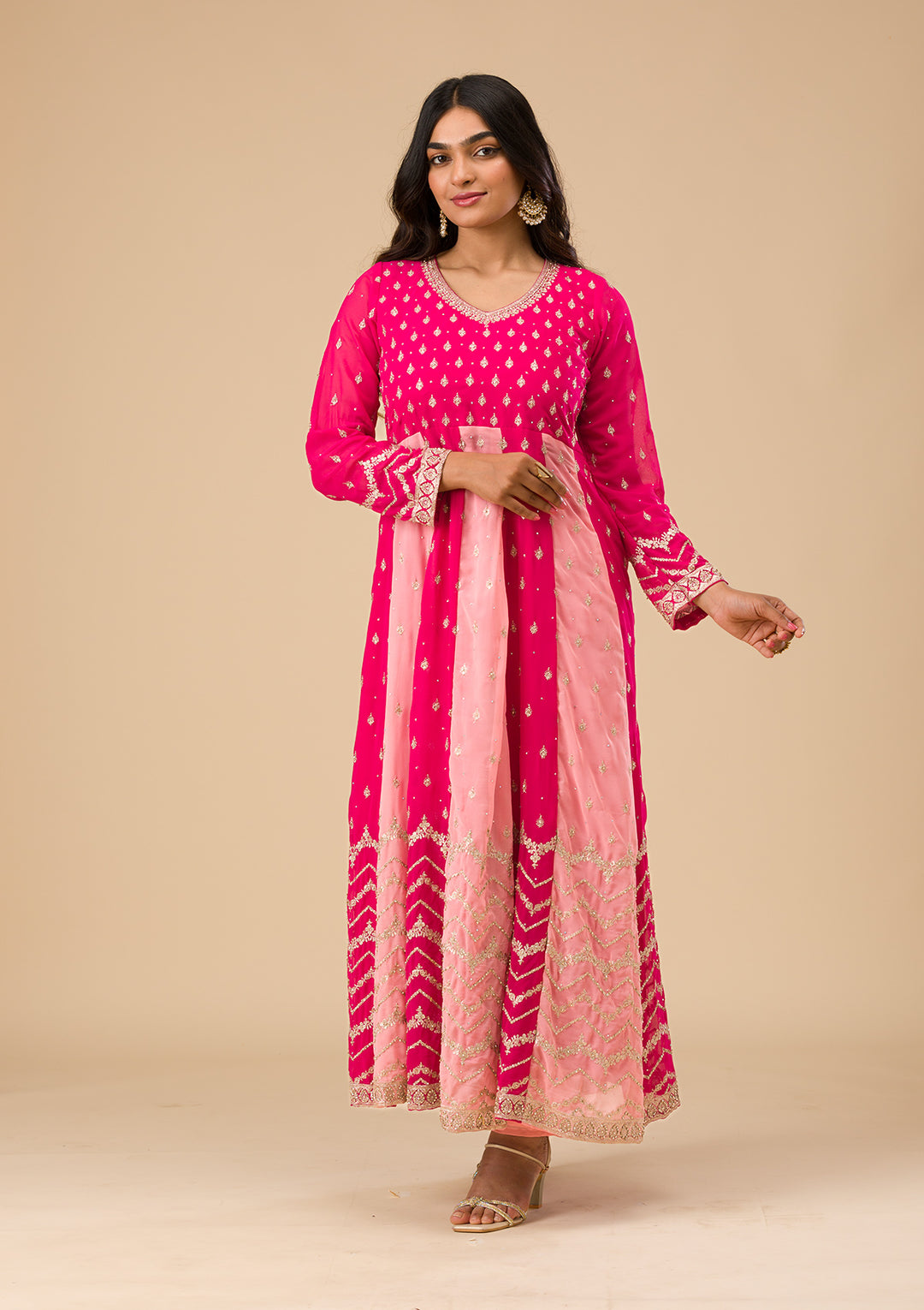 Rani Pink Silver Zariwork Georgette Readymade Salwar Suit