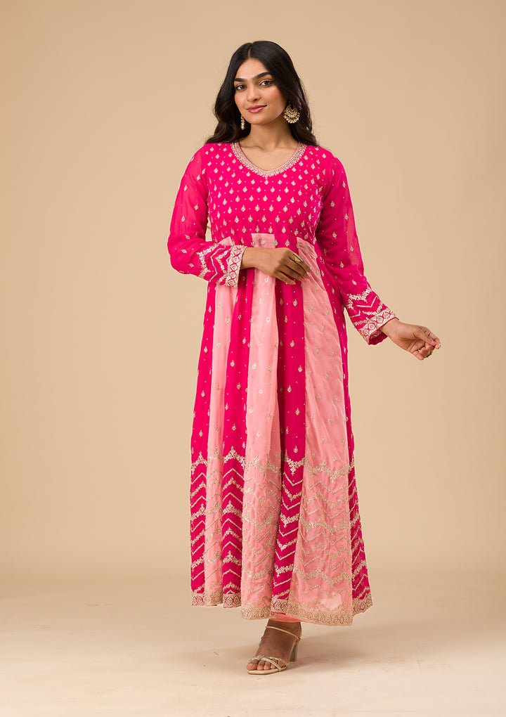 Rani Pink Silver Zariwork Georgette Readymade Salwar Suit