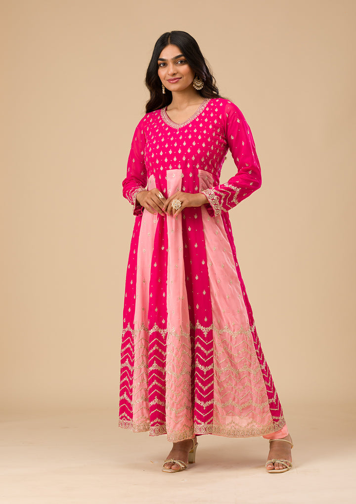 Rani Pink Silver Zariwork Georgette Readymade Salwar Suit
