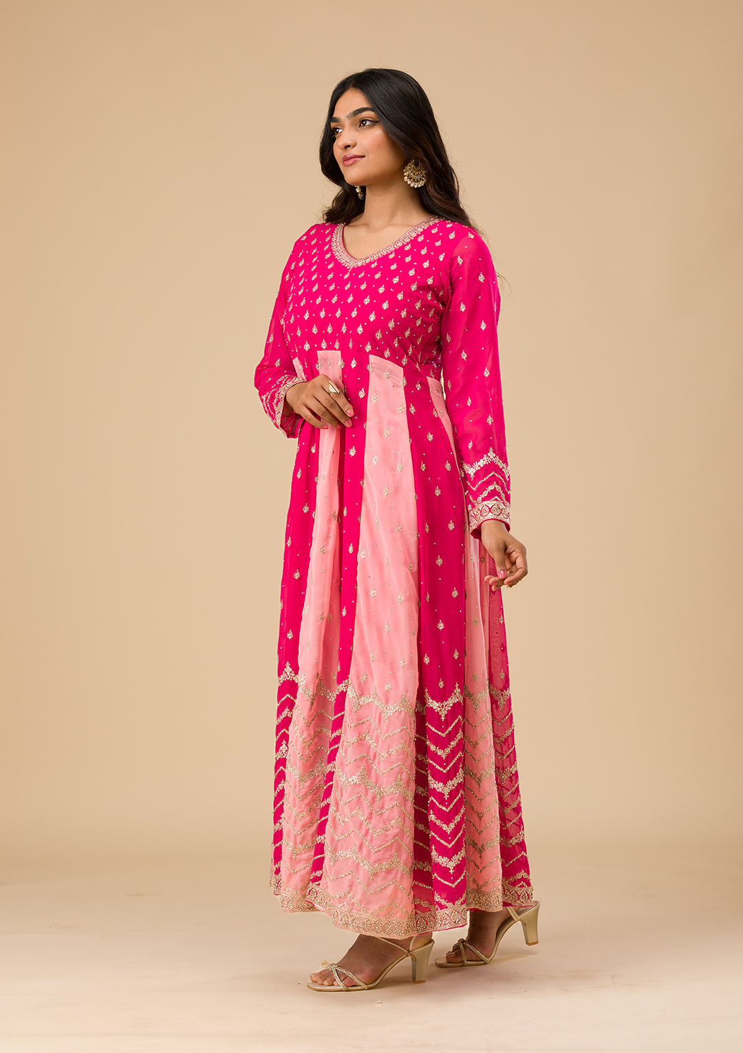 Rani Pink Silver Zariwork Georgette Readymade Salwar Suit