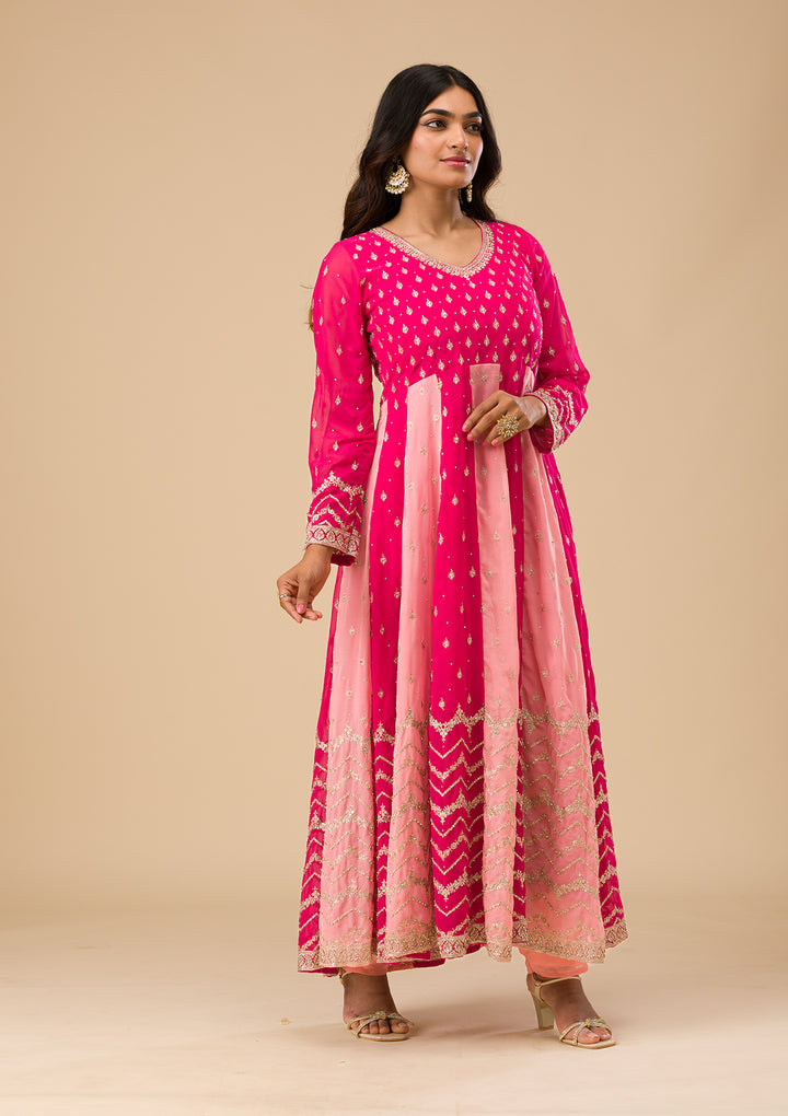 Rani Pink Silver Zariwork Georgette Readymade Salwar Suit