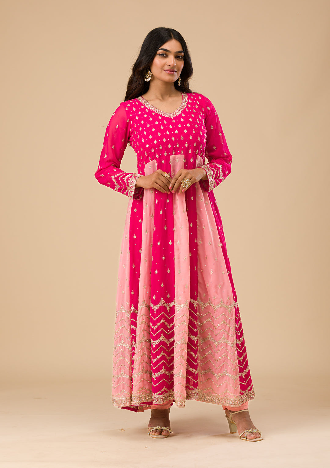 Rani Pink Silver Zariwork Georgette Readymade Salwar Suit