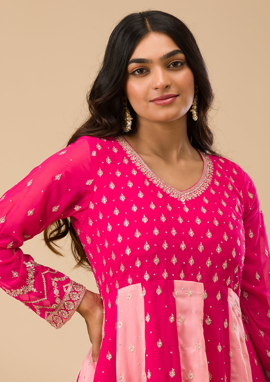 Rani Pink Silver Zariwork Georgette Readymade Salwar Suit