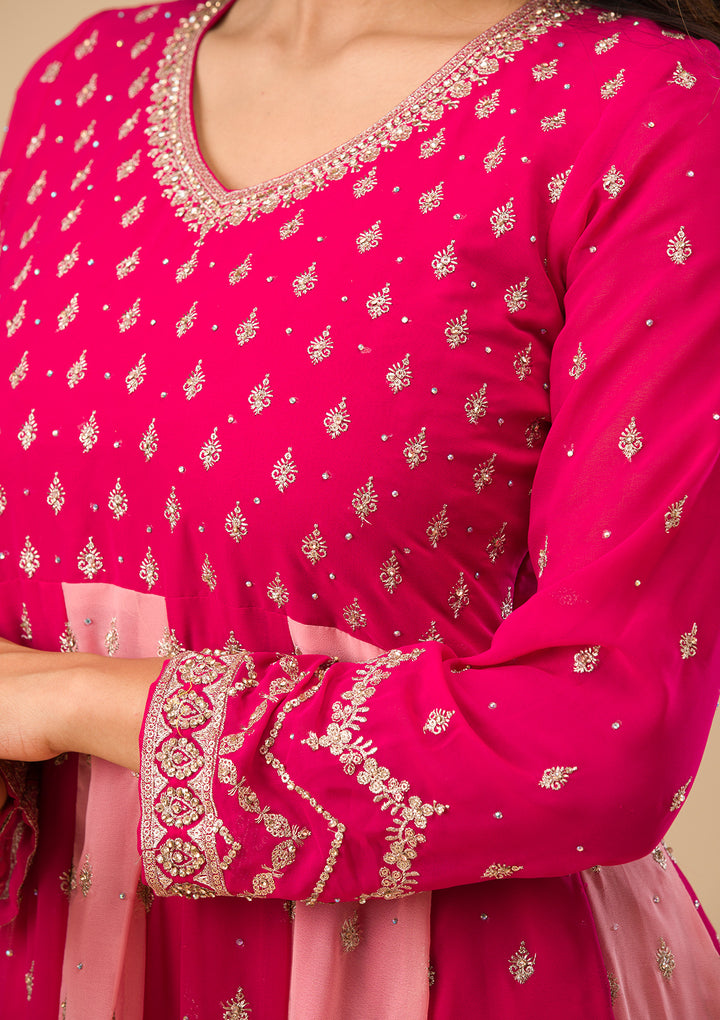 Rani Pink Silver Zariwork Georgette Readymade Salwar Suit