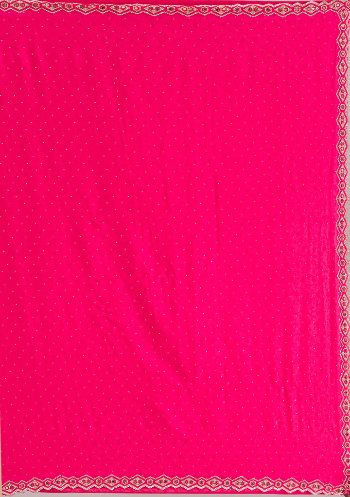 Rani Pink Crepe Mirrorwork Saree With Matching Blouse Piece