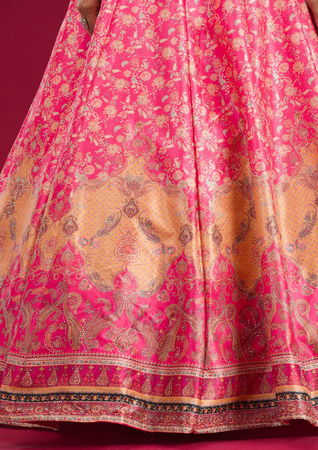 Rani Pink Swarovski Raw Silk Readymade Lehenga