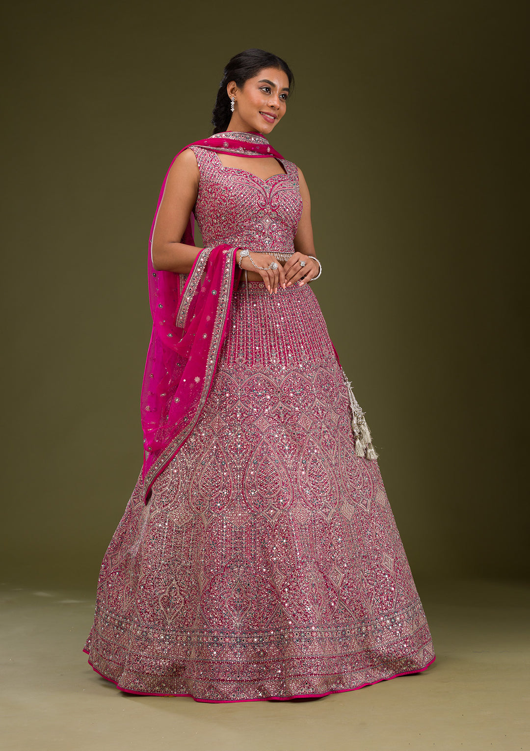 Koskii Pink Net Lehenga – Exquisite Threadwork Elegance