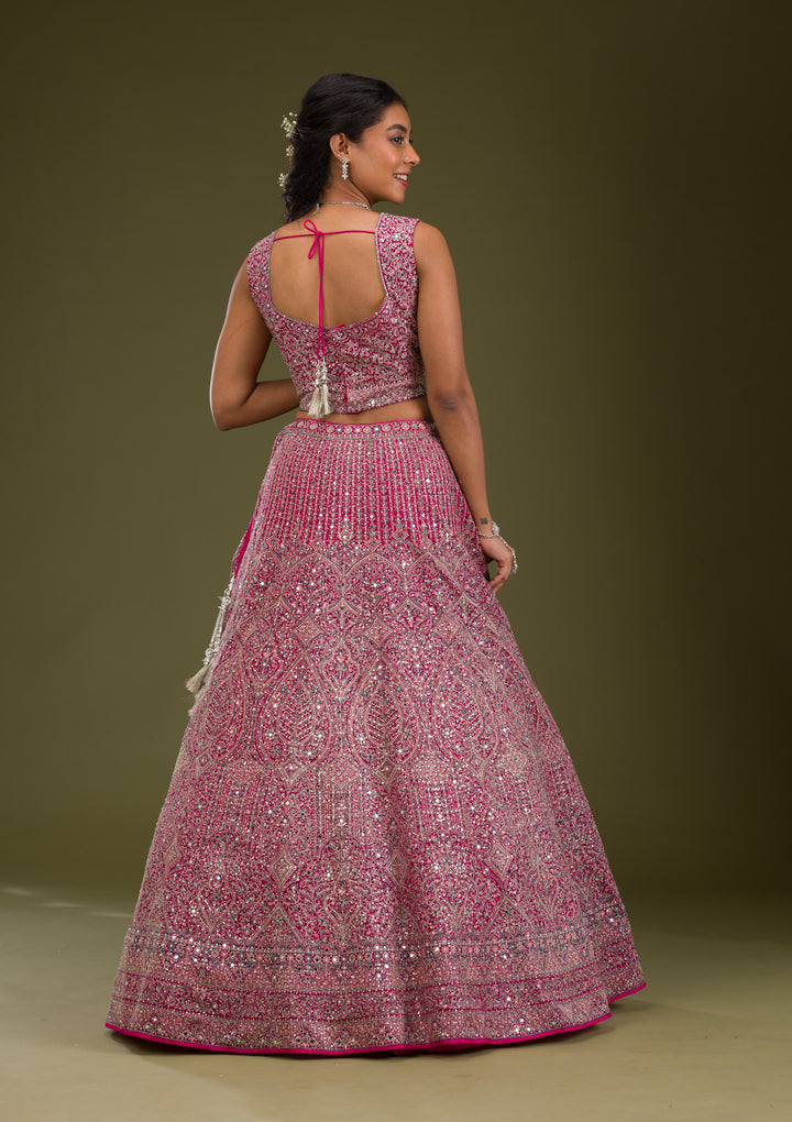 Koskii Pink Net Lehenga – Exquisite Threadwork Elegance
