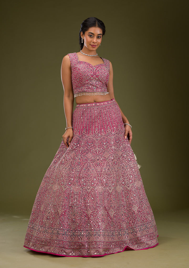 Koskii Pink Net Lehenga – Exquisite Threadwork Elegance