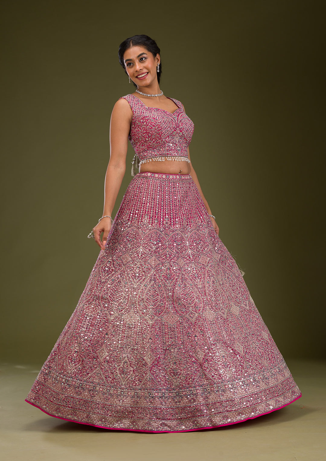 Koskii Pink Net Lehenga – Exquisite Threadwork Elegance