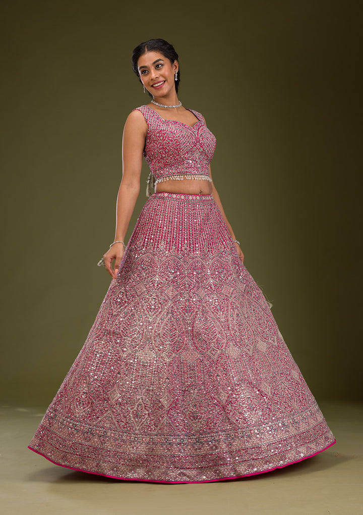 Koskii Pink Net Lehenga – Exquisite Threadwork Elegance