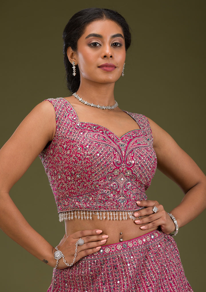 Koskii Pink Net Lehenga – Exquisite Threadwork Elegance