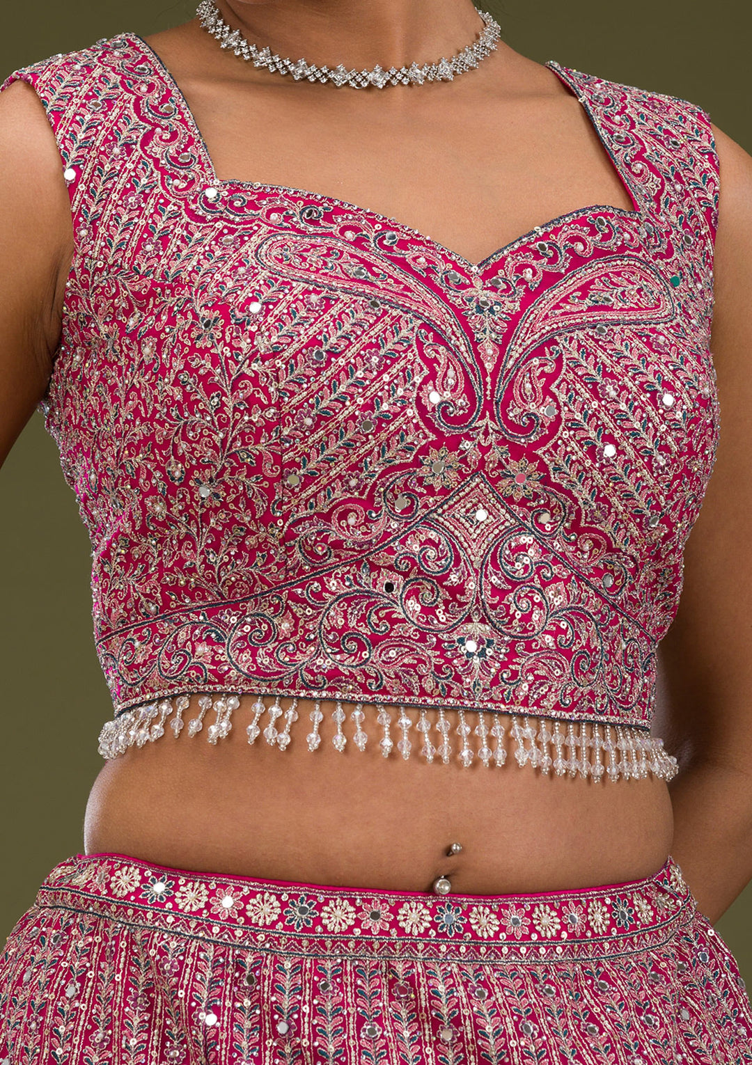 Koskii Pink Net Lehenga – Exquisite Threadwork Elegance