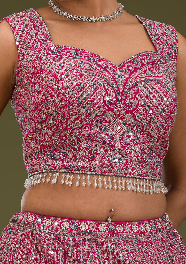 Koskii Pink Net Lehenga – Exquisite Threadwork Elegance