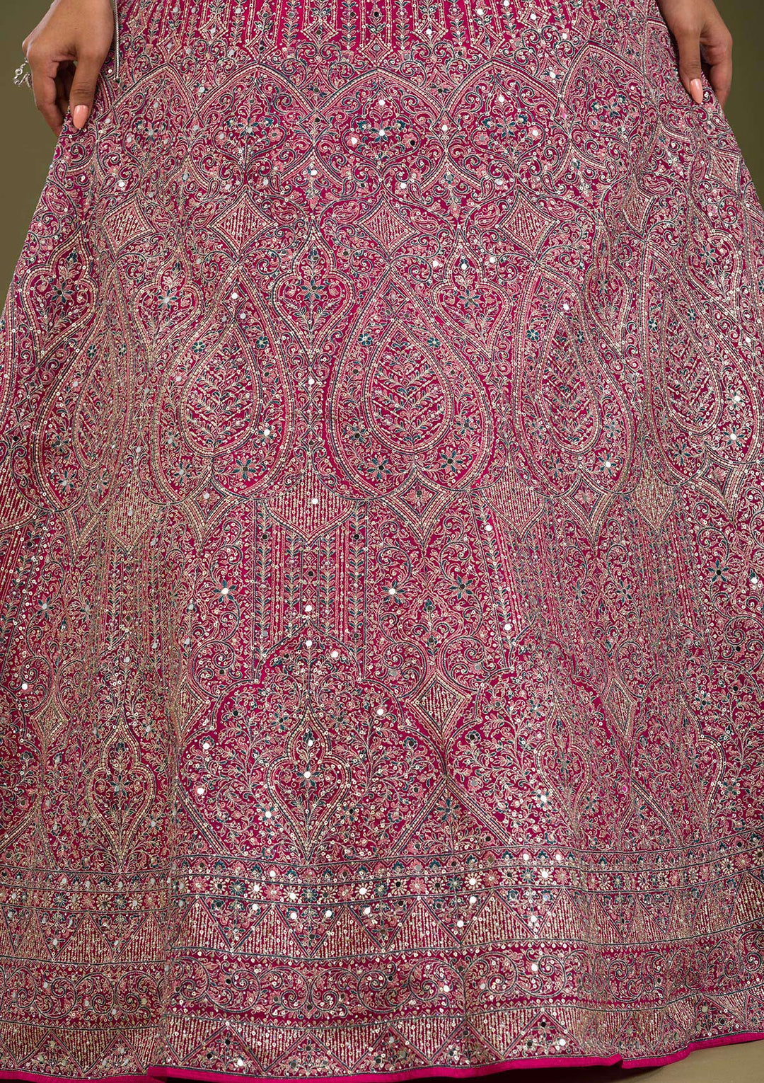 Koskii Pink Net Lehenga – Exquisite Threadwork Elegance