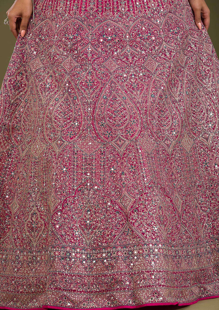 Koskii Pink Net Lehenga – Exquisite Threadwork Elegance