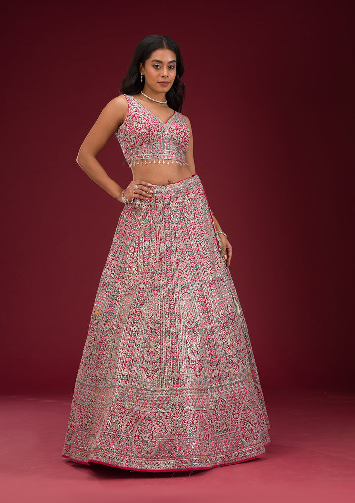 Koskii Net Blush Pink Lehenga – Embroidered Elegance for Special Occasions