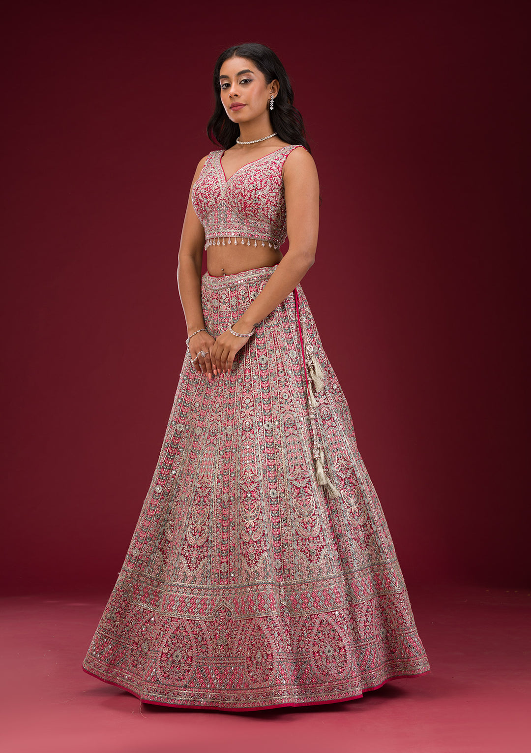 Koskii Net Blush Pink Lehenga – Embroidered Elegance for Special Occasions