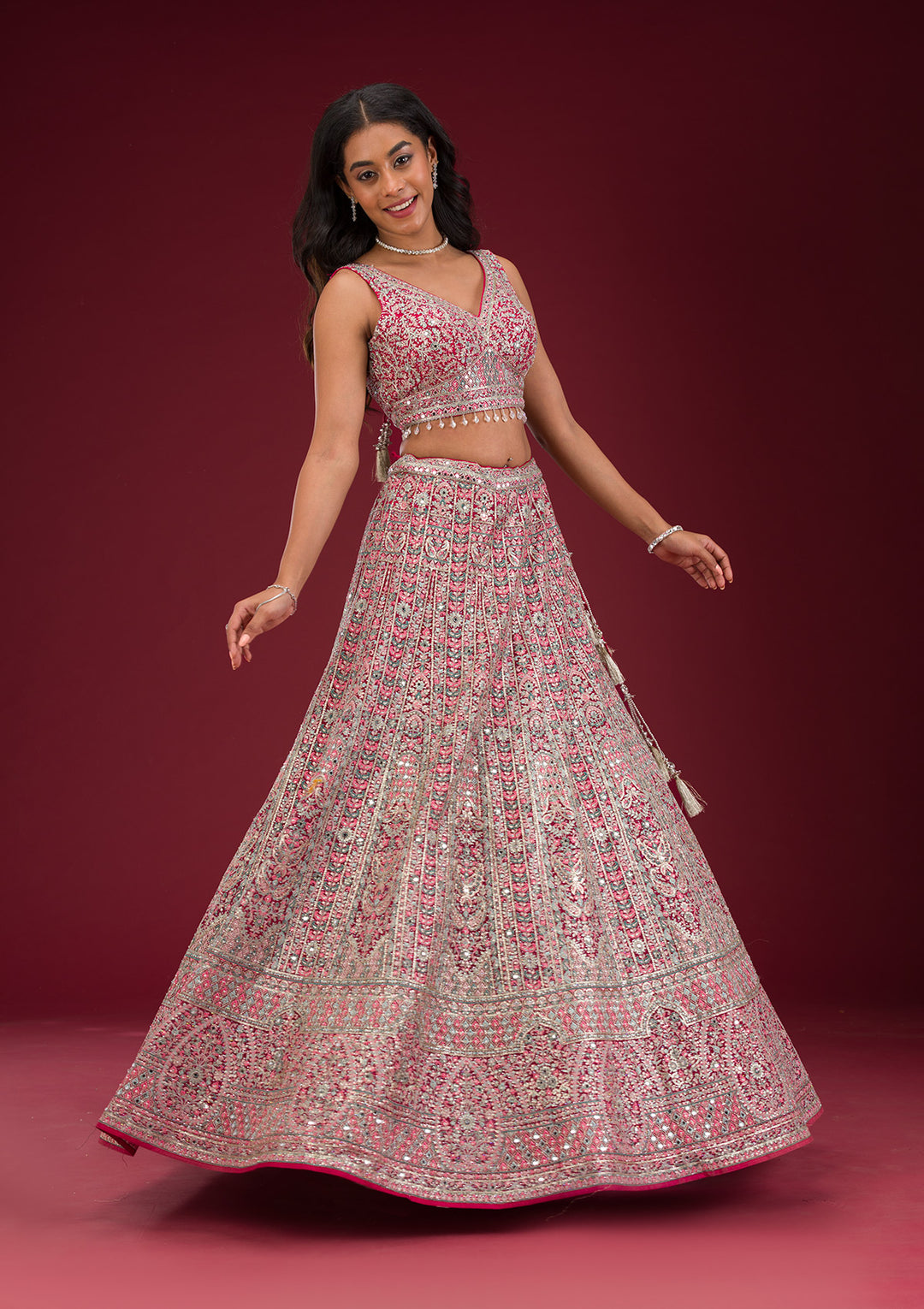 Koskii Net Blush Pink Lehenga – Embroidered Elegance for Special Occasions
