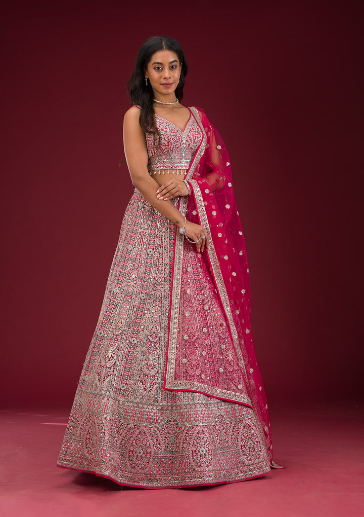 Koskii Net Blush Pink Lehenga – Embroidered Elegance for Special Occasions