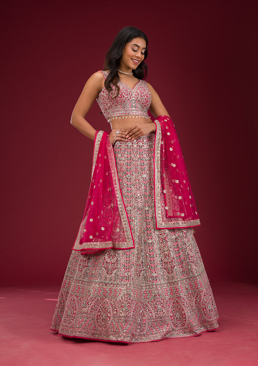 Koskii Net Blush Pink Lehenga – Embroidered Elegance for Special Occasions