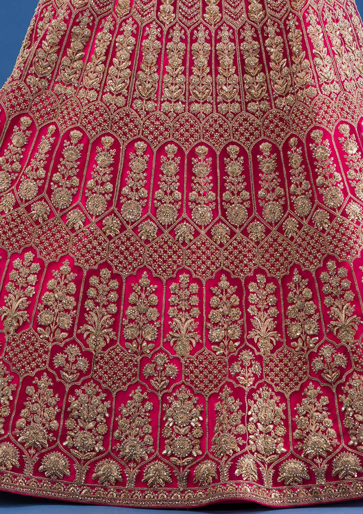 Koskii Net Maroon Lehenga – Exquisite Threadwork for Wedding Elegance