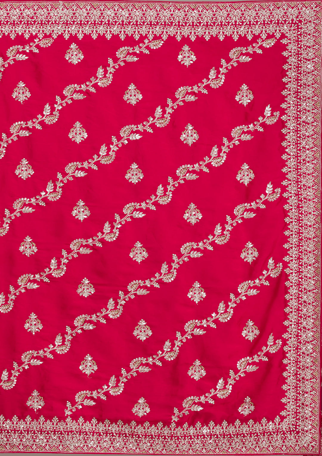 Rani Pink Satin Silver Zariwork Saree With Matching Blouse Piece
