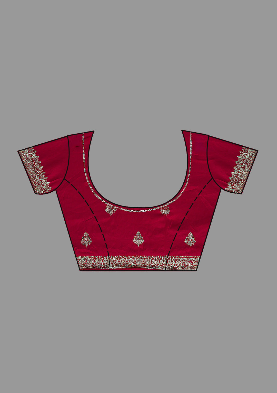 Rani Pink Satin Silver Zariwork Saree With Matching Blouse Piece