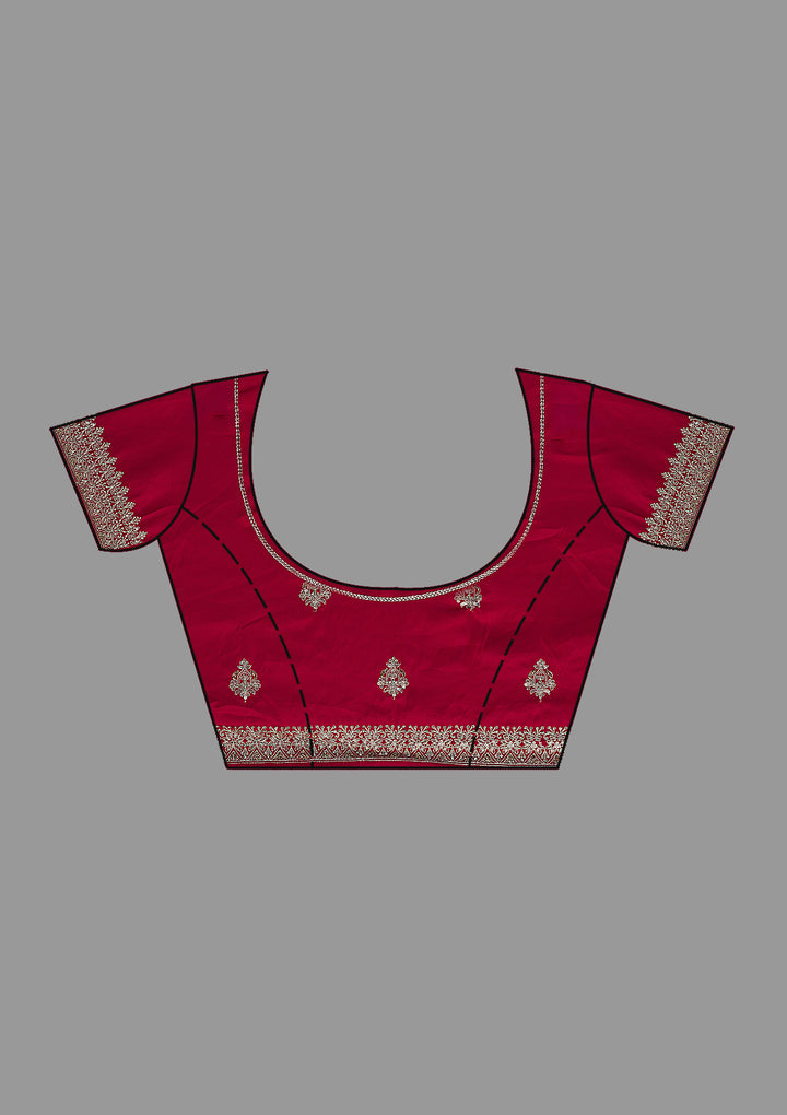 Rani Pink Satin Silver Zariwork Saree With Matching Blouse Piece