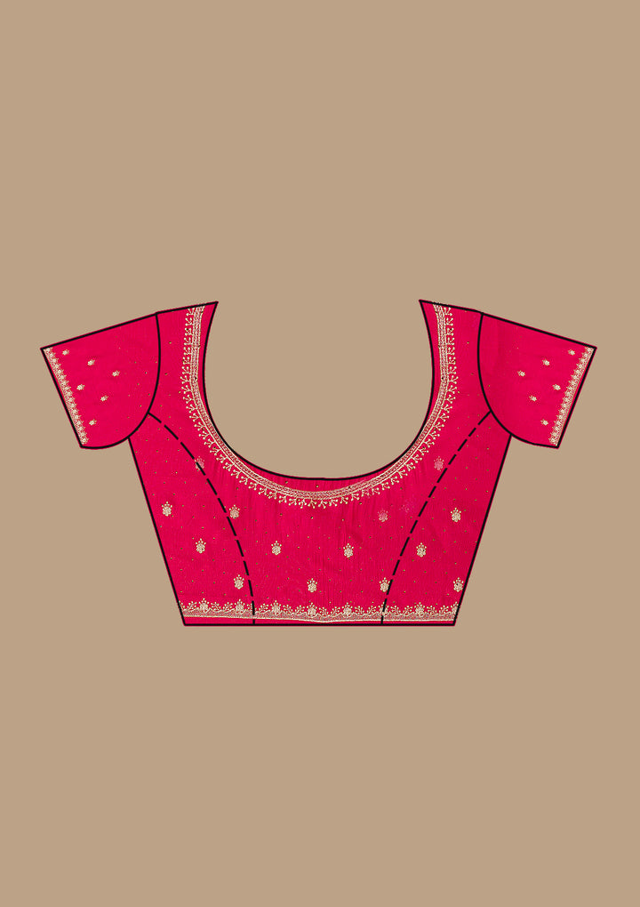 Rani Pink Soft Raw Silk Gold Zariwork Saree With Matching Blouse Piece