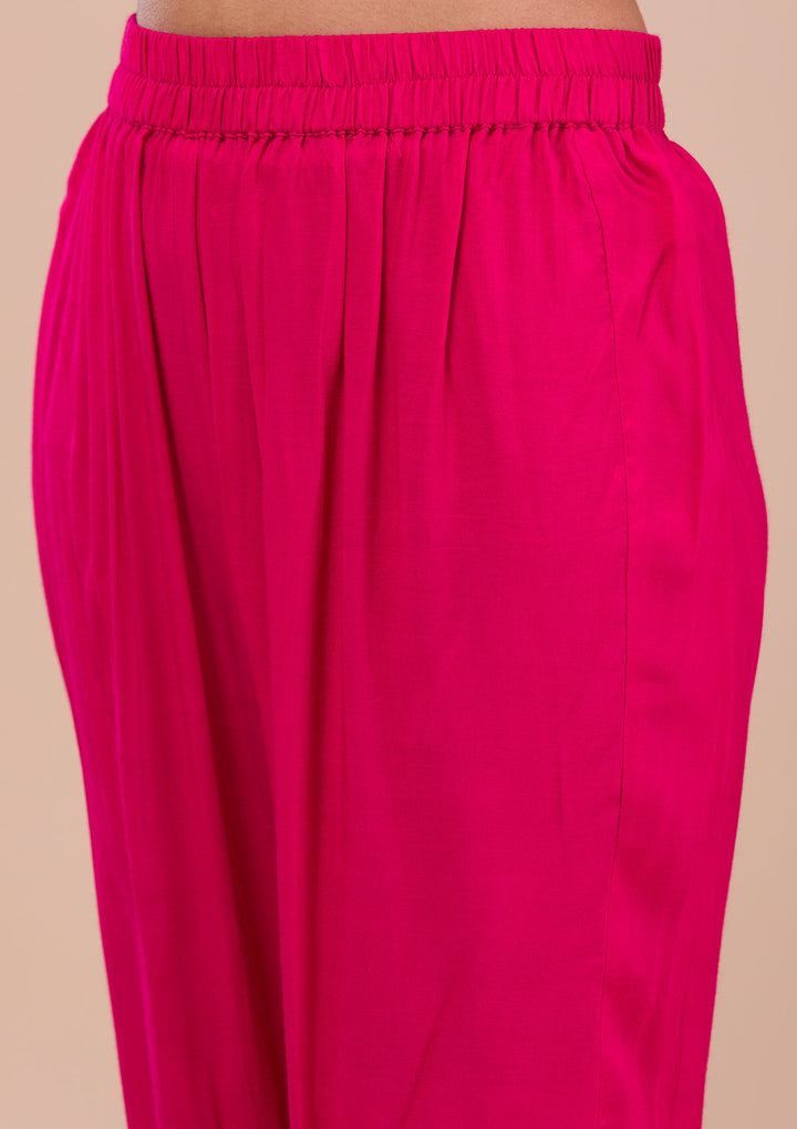 Rani Pink Zariwork Art Silk Readymade Salwar Suit