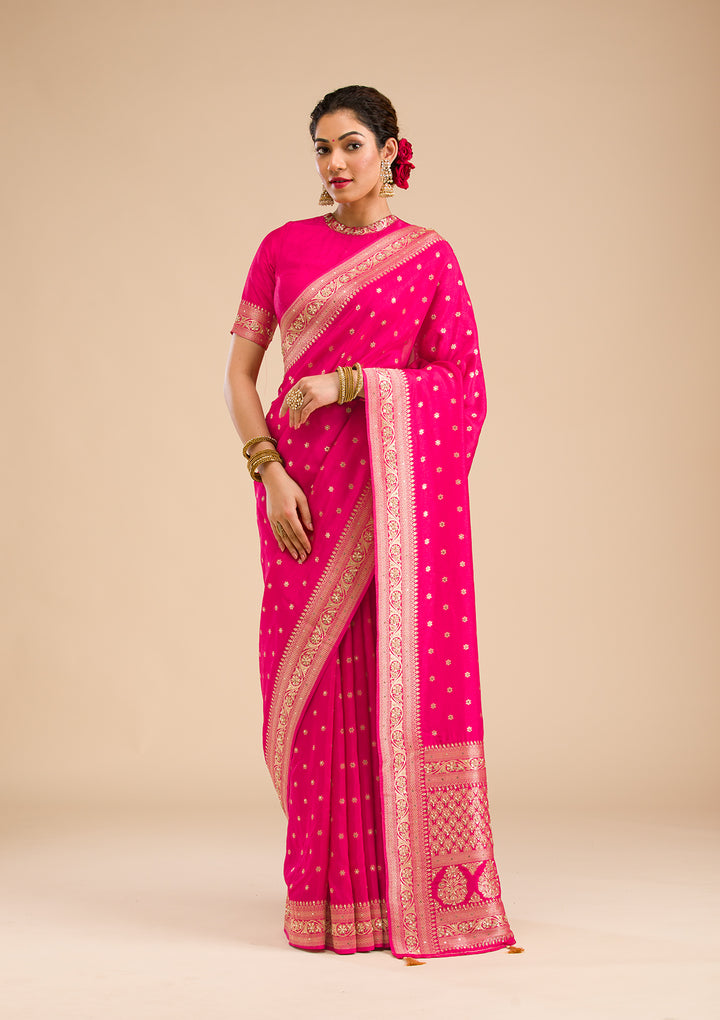 Rani Pink Zariwork Banarasi Silk Saree