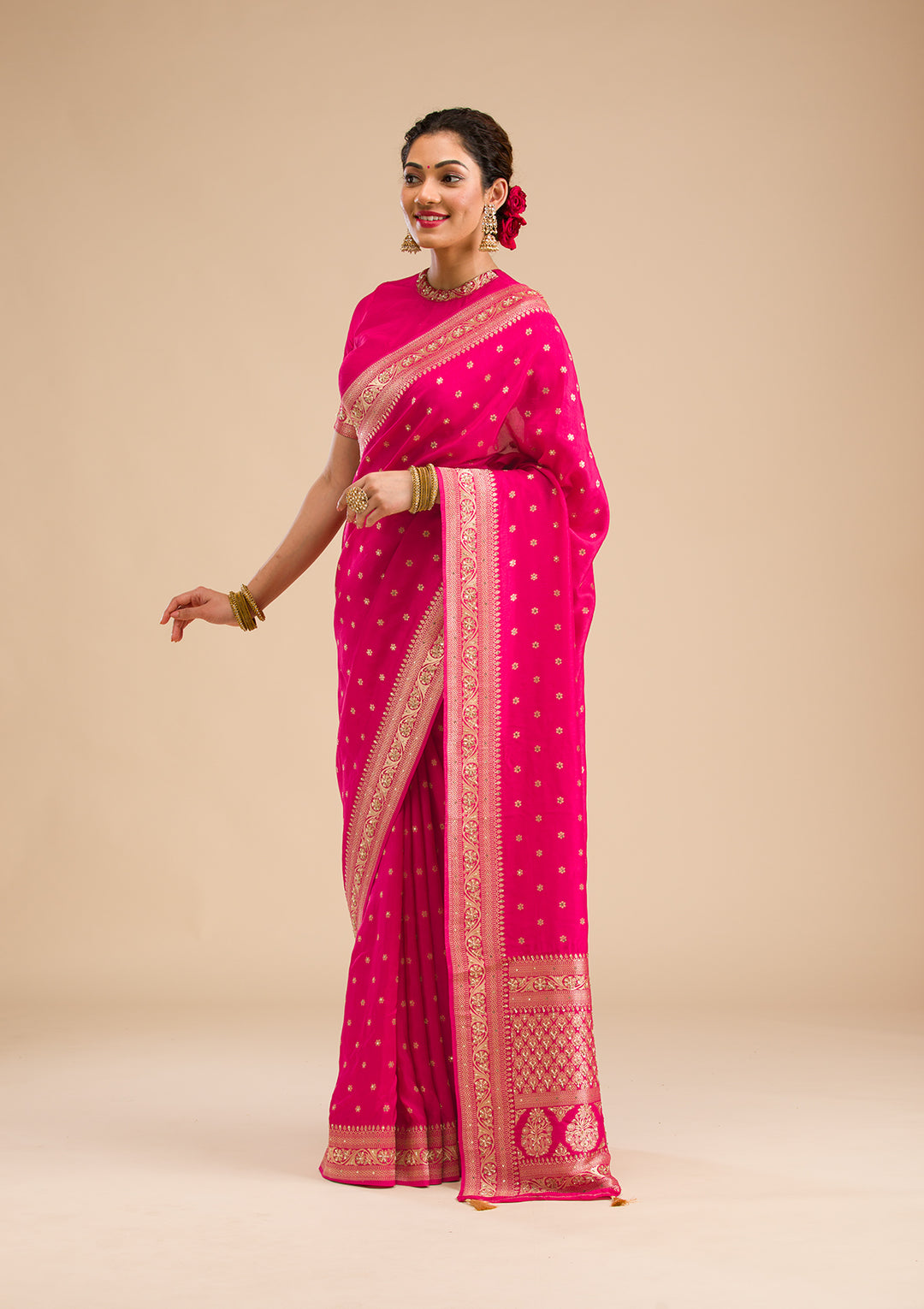 Rani Pink Zariwork Banarasi Silk Saree