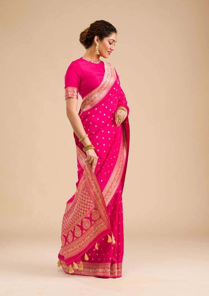 Rani Pink Zariwork Banarasi Silk Saree