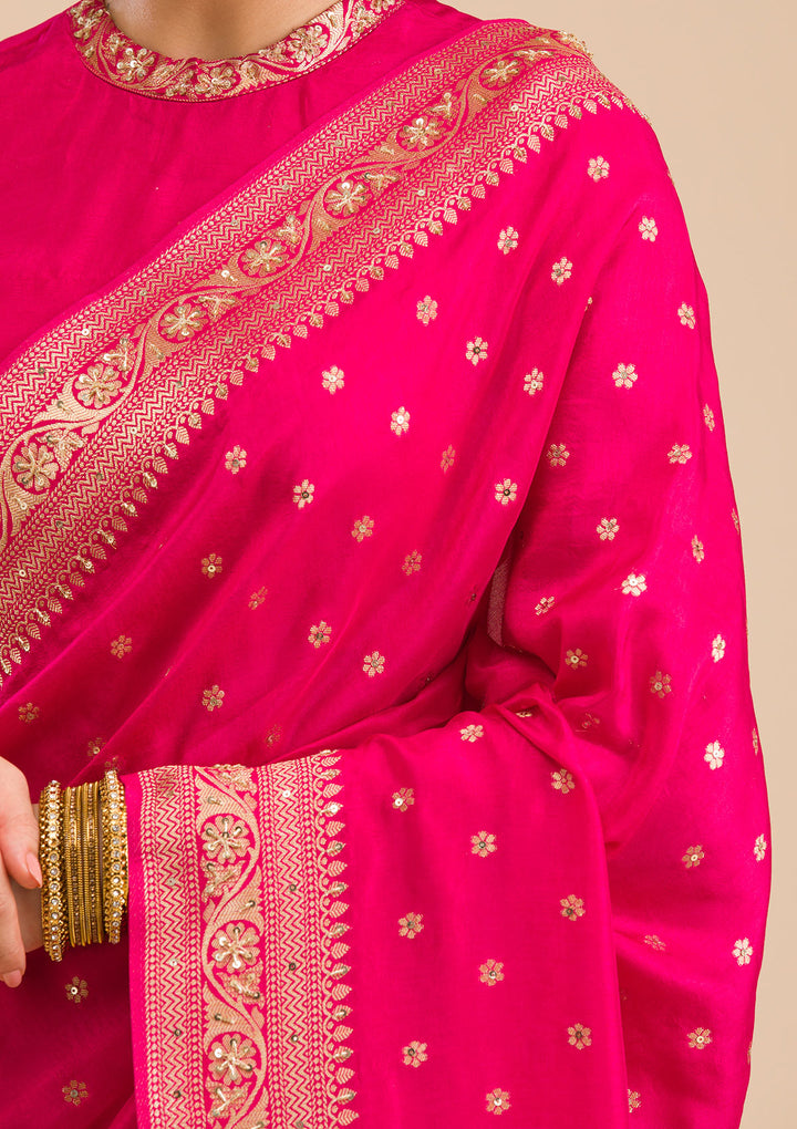 Rani Pink Zariwork Banarasi Silk Saree