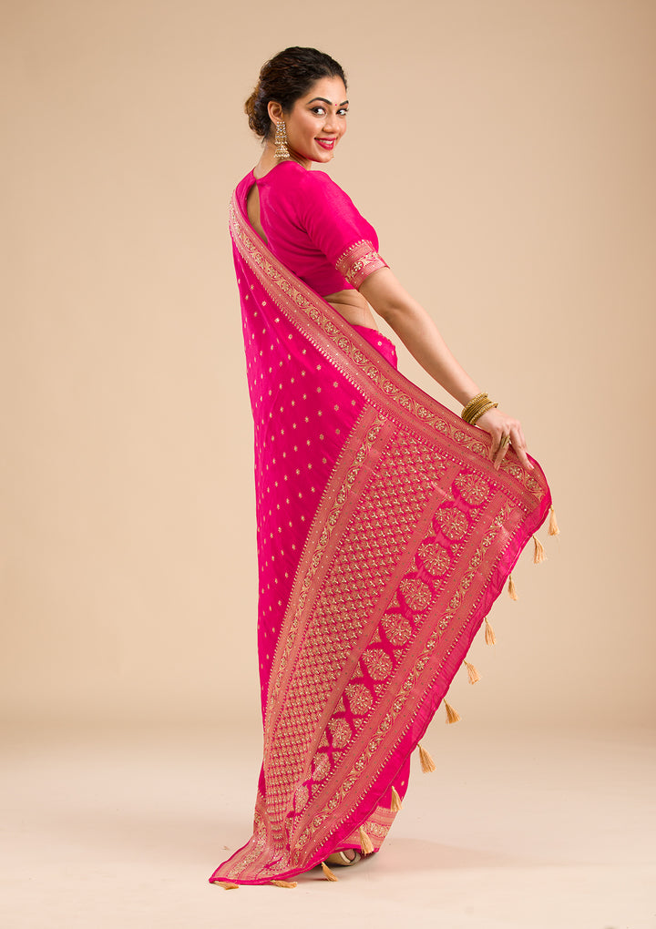 Rani Pink Zariwork Banarasi Silk Saree