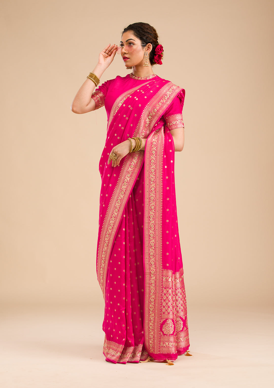 Rani Pink Zariwork Banarasi Silk Saree