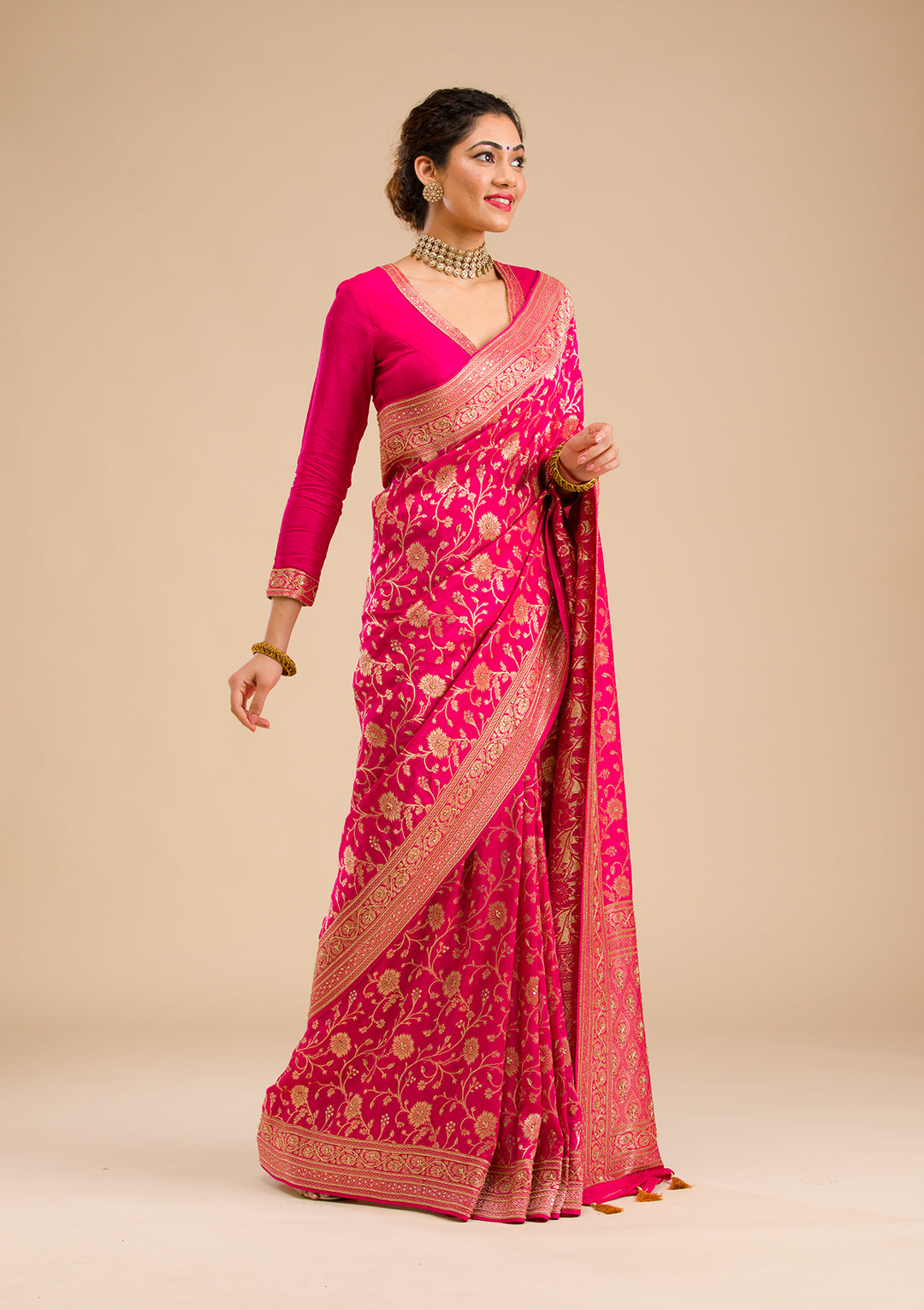 Rani Pink Zariwork Banarasi Silk Saree