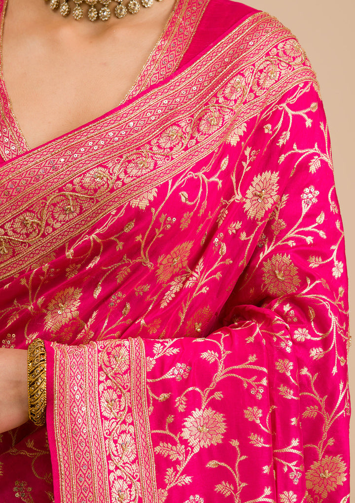 Rani Pink Zariwork Banarasi Silk Saree