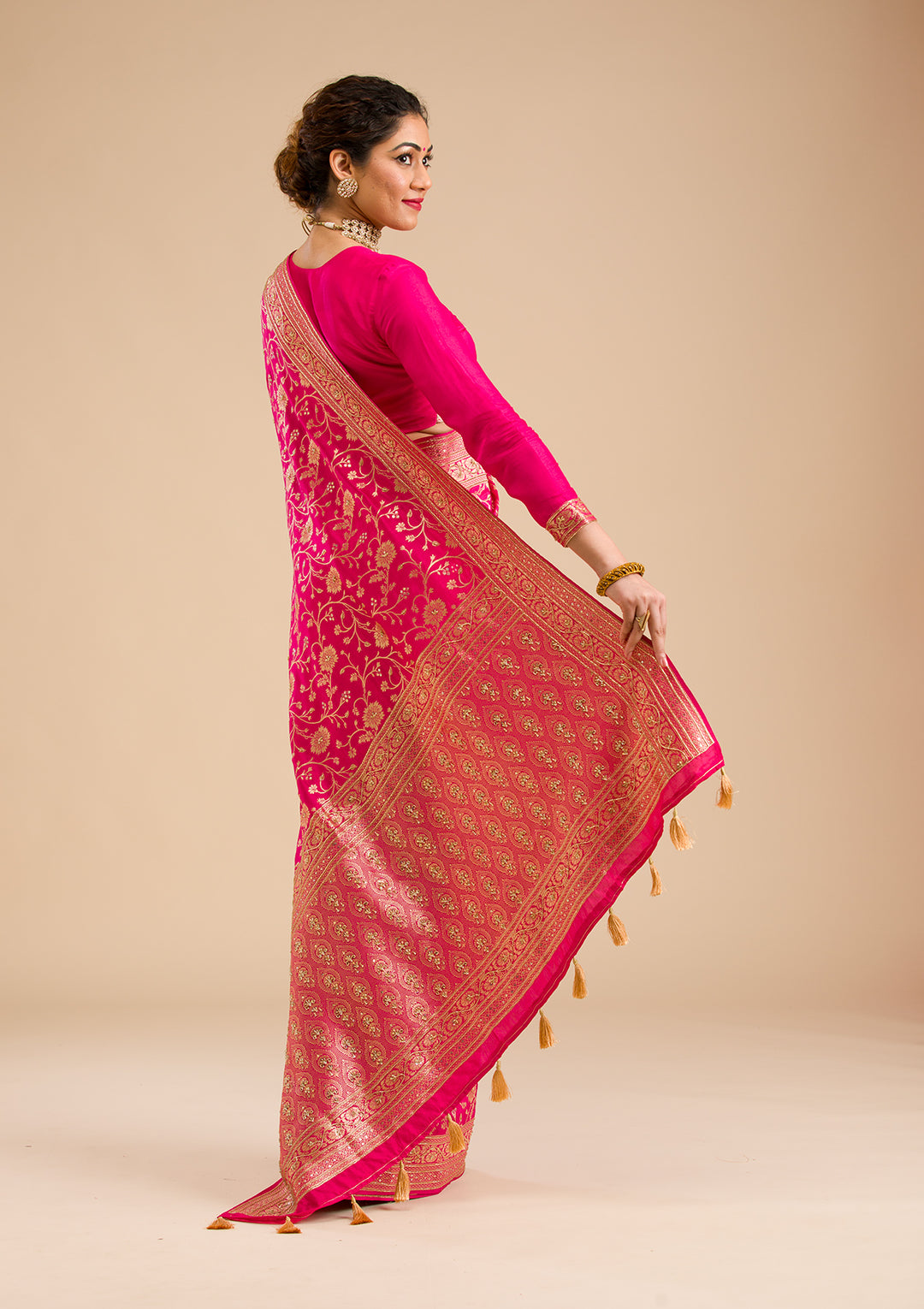 Rani Pink Zariwork Banarasi Silk Saree