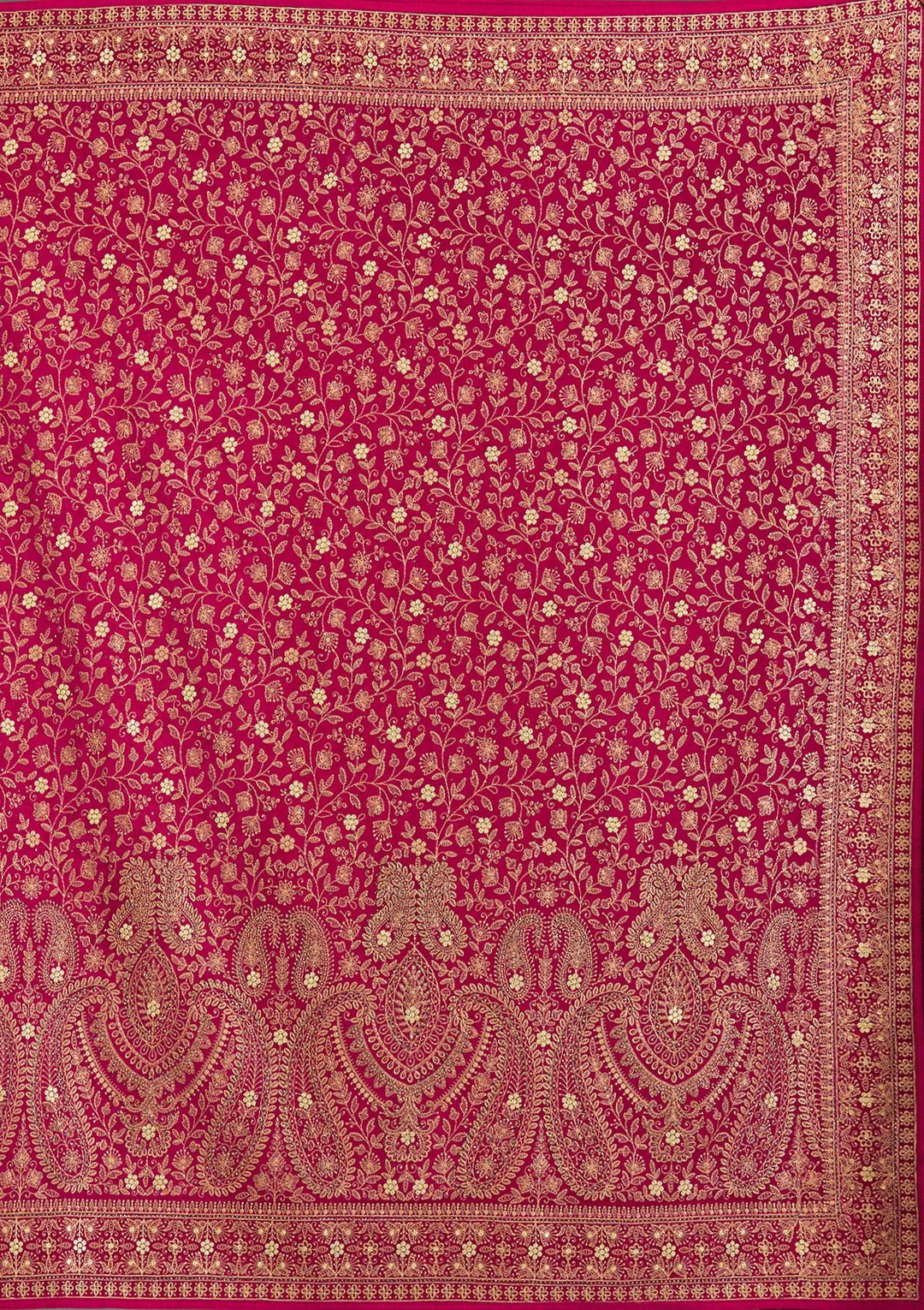Rani Pink Georgette Kashmiri Saree With Matching Blouse Piece