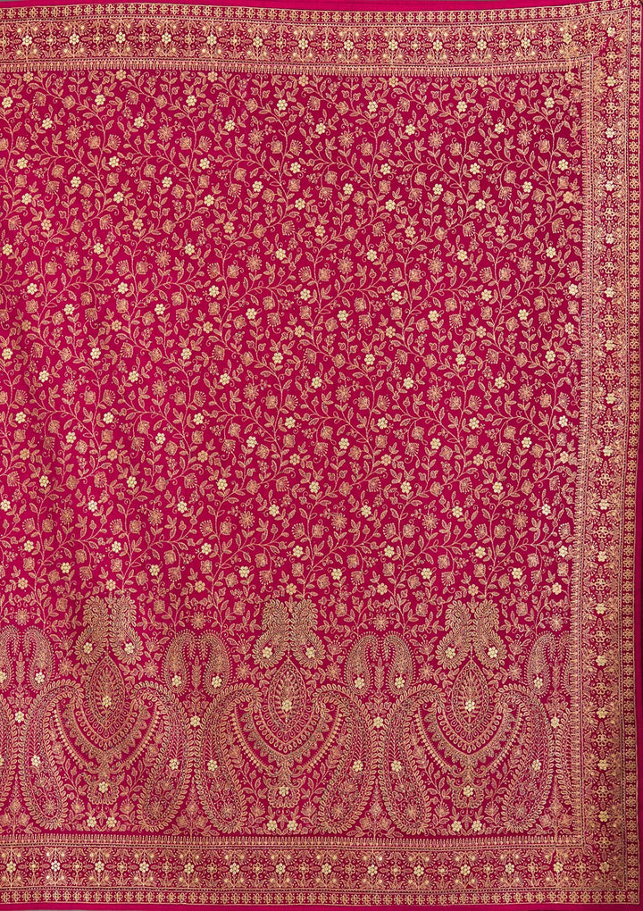Rani Pink Georgette Kashmiri Saree With Matching Blouse Piece