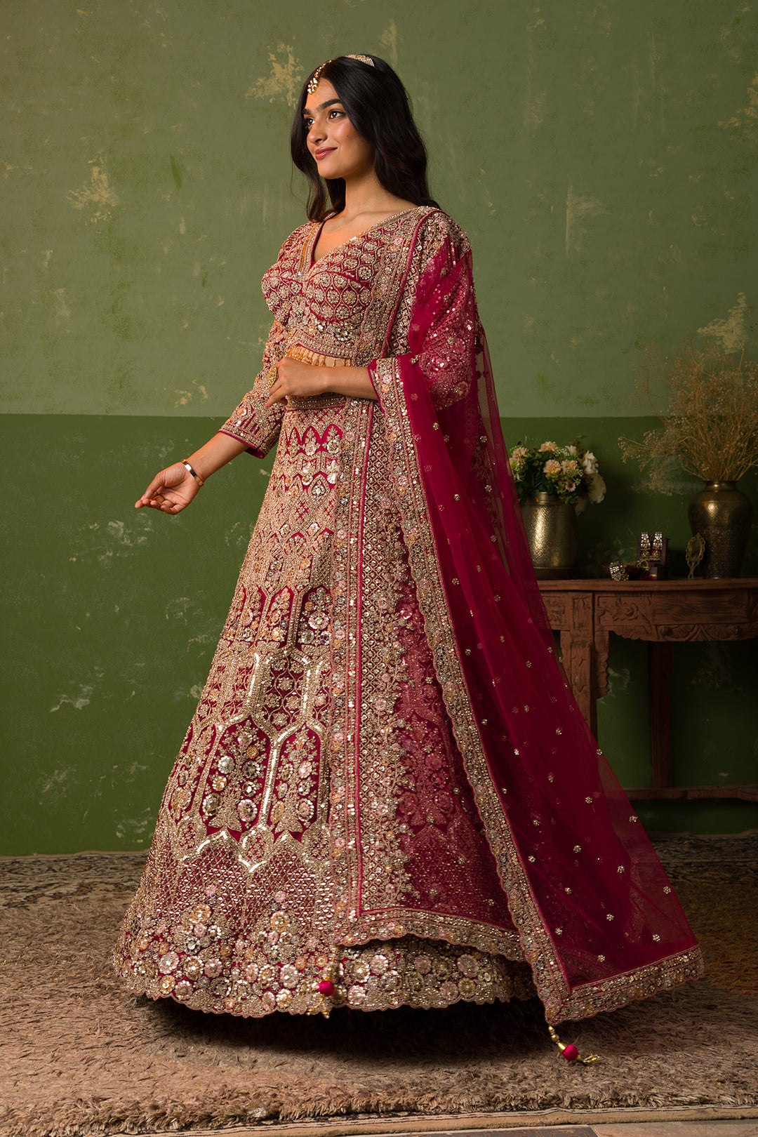 Rani Pink Zariwork Net Readymade Lehenga