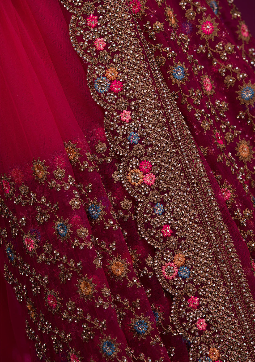 Rani Pink Zariwork Net Saree